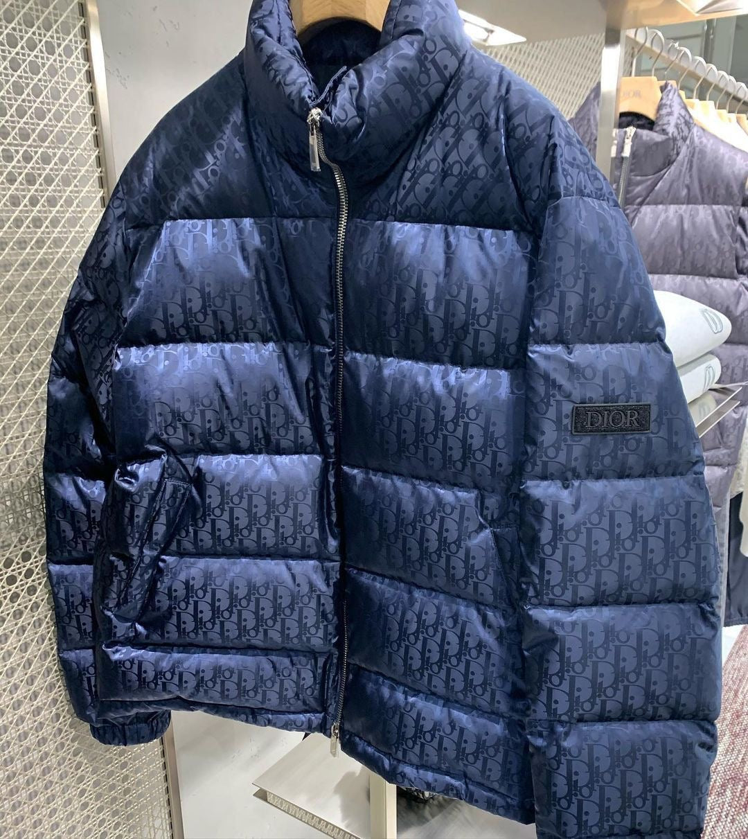 Dior - Doudoune avec logo monogramme Dior Bleu Marine