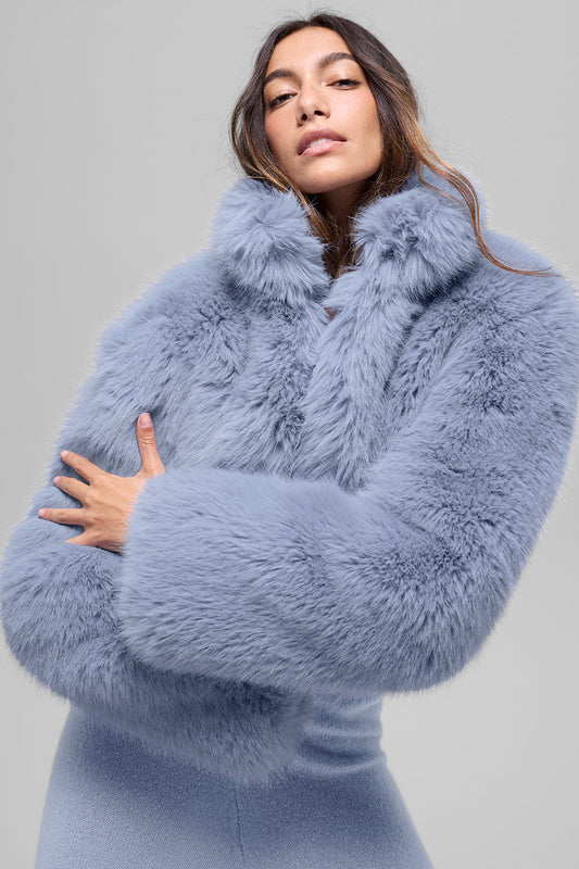 Opulent Faux Fur Cropped Jacket - Winter Frost