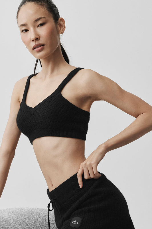 Cashmere Plush Waffle V-Neck Bra - Black
